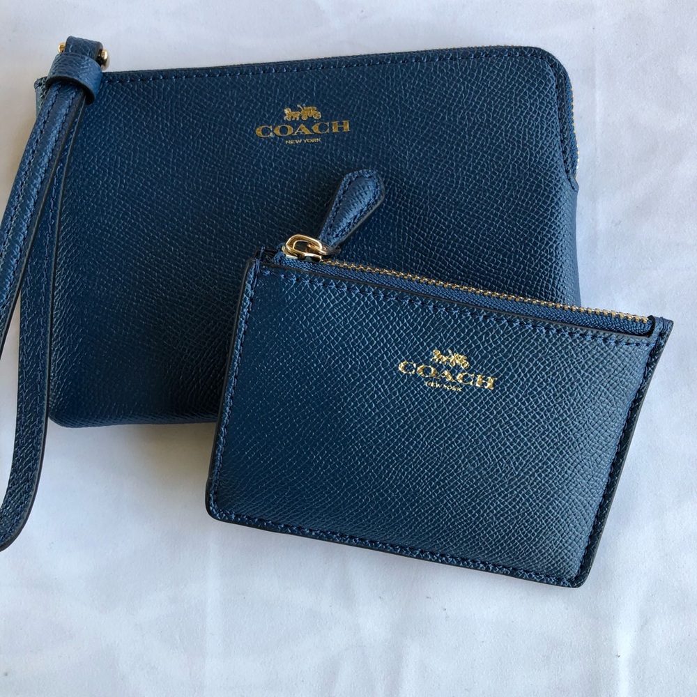 Coach navy blue wristlet and coin purse